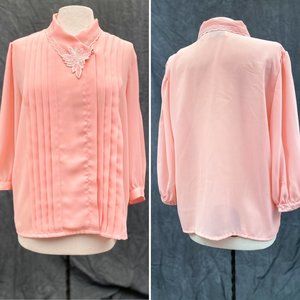 Semi Sheer Pleated Front Secretary Blouse
